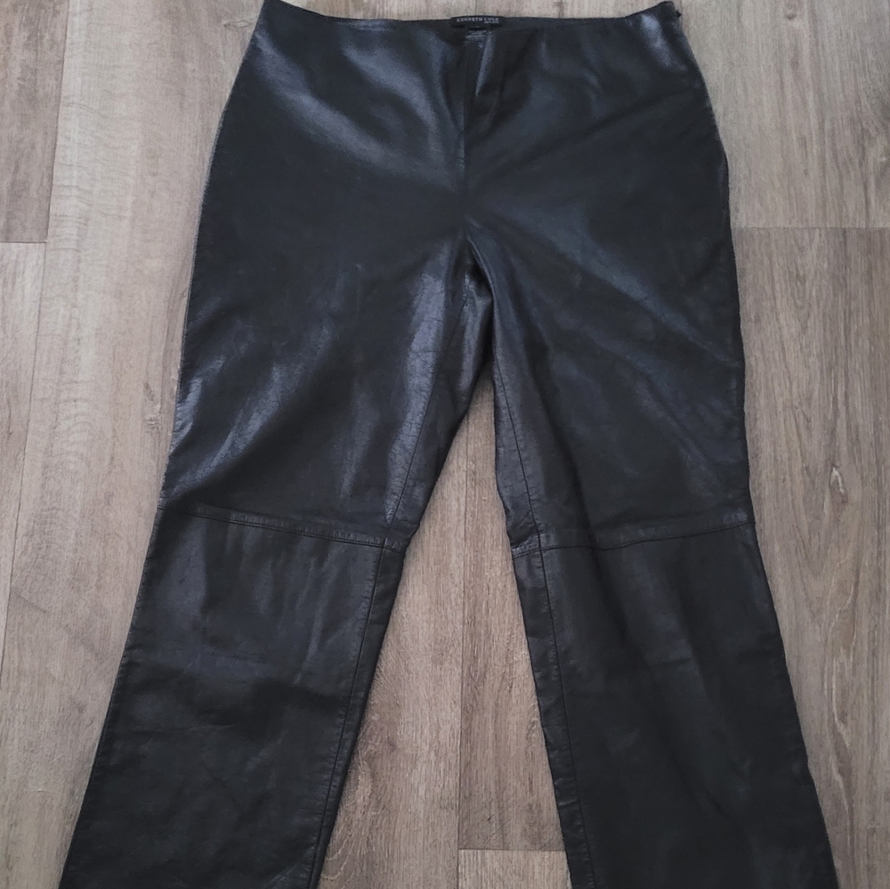 Kenneth Cole New York 100% Leather pants Black size 10 lined Biker Core